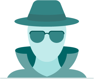 Ein Spion mit Brille und Hut.