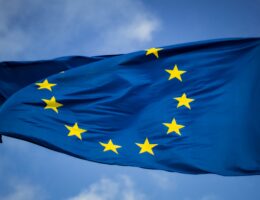 Die EU-Flagge weht im Wind.