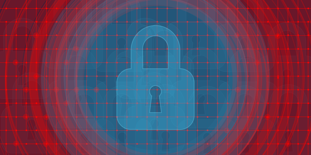 Visualisierung von Cyber-Security: Vorehängeschloss vor grau-rotem Hintergrund.