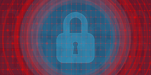 Visualisierung von Cyber-Security: Vorehängeschloss vor grau-rotem Hintergrund.